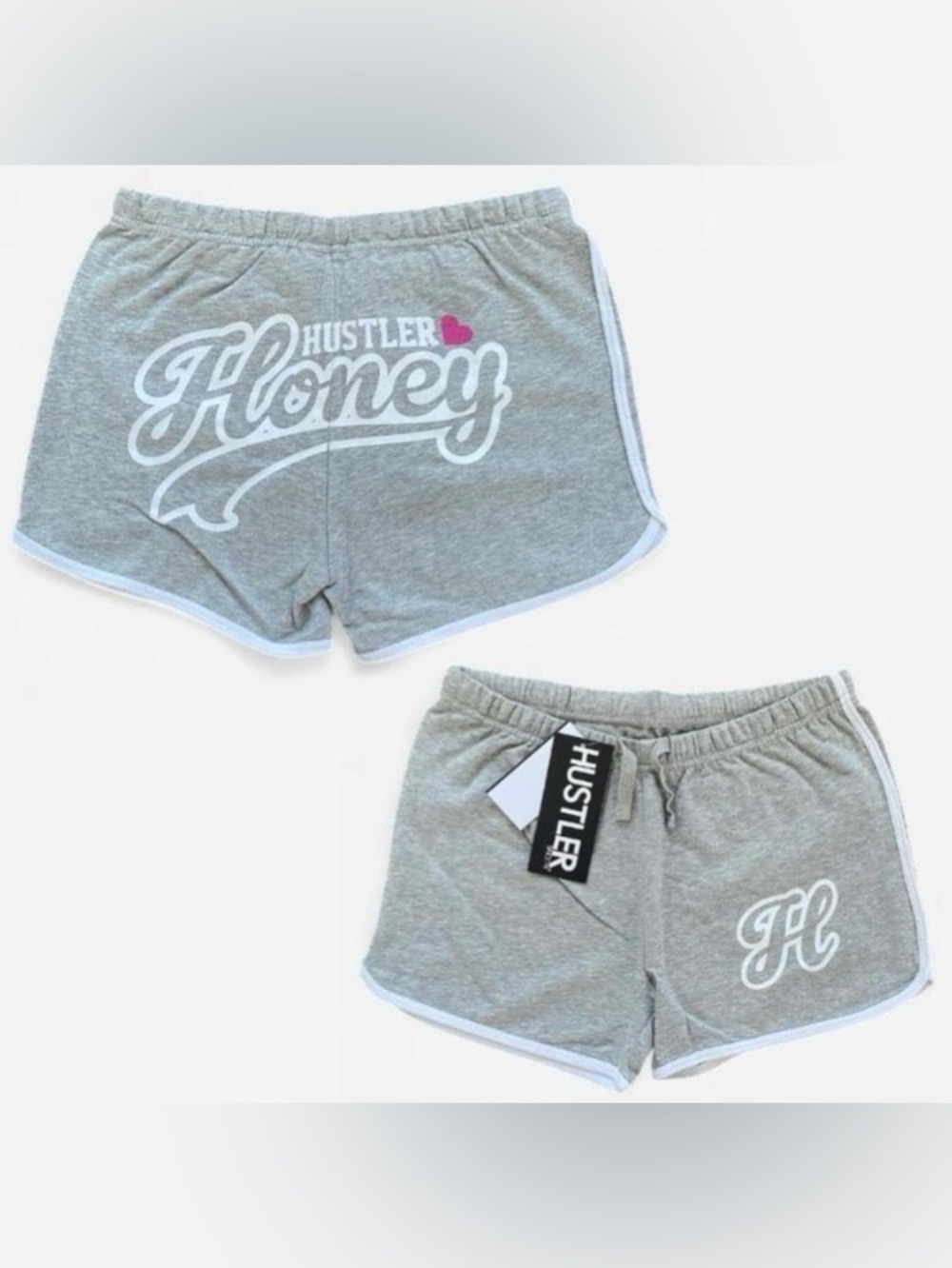 Deadstock NWT Hustler Grey & White ‘Hustler Honey’ Micro Shorts